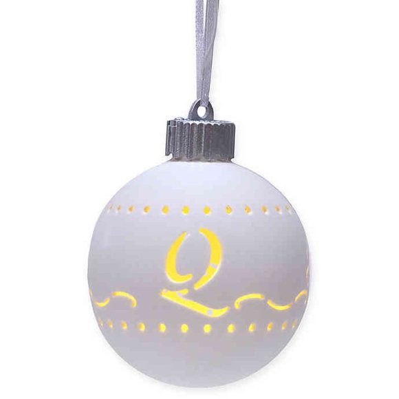 🎄 NWT Winter Wonderland Monogram Letter "Q" Porcelain LED Christmas Ornament - Picture 2 of 2